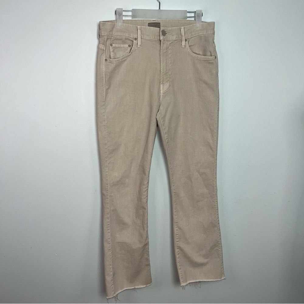 MOTHER The Insider Ankle Fray Jeans Size 31 Chalk It Up Raw Hem Jeans Denim Tan - Picture 2 of 12